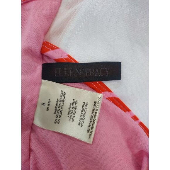 Ellen Tracy One-Piece Swimsuit Size 8 Pink Red Tropical Floral Ruched V-Neck. - Picture 3 of 6